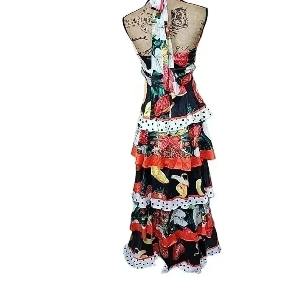 Beautiful Multiprint Fruit and tiger tiered ruffled maxi dress. - Picture 5 of 11